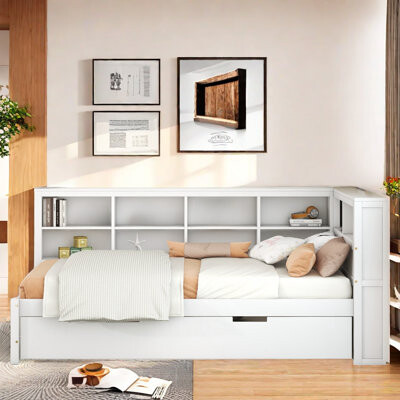 Red Barrel Studio Wooden Daybed With Trundle, Storage Shelf And Usb Charging Ports