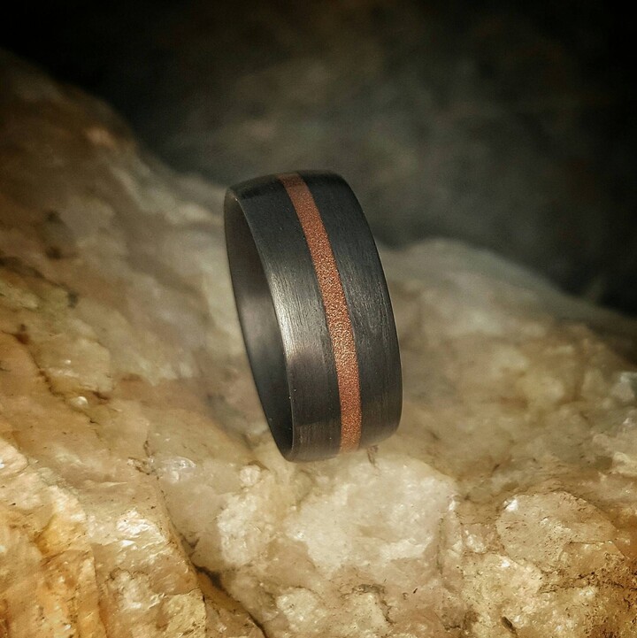 Copper Streak Carbon Fiber Ring 8mm Domed Comfort Fit Wedding Band