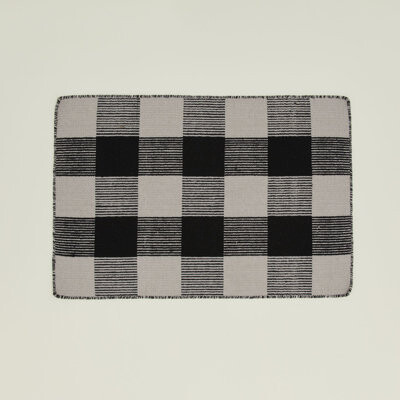 Hawkins New York Charliss Gingham Machine Woven Flatweave Shag Wool Area Rug in Black/Light Gray