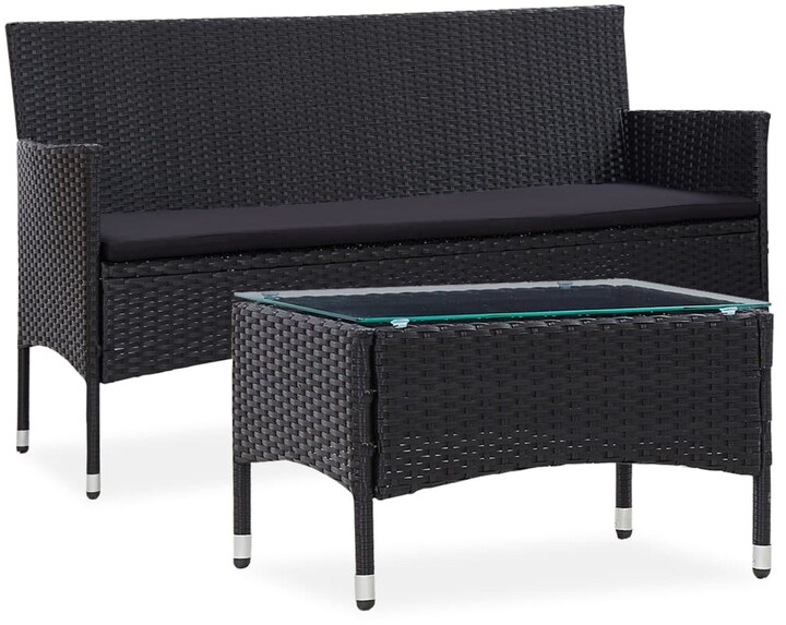 Global Pronex 2 Piece Garden Lounge Set with Cushion Poly Rattan Black -  ShopStyle Furniture