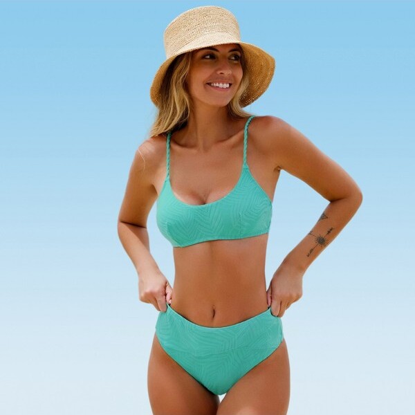 CUPSHE Women' Ribbed Texture High Wait Bikini Set Swimuit - Cuphe-L-Blue -  ShopStyle Two Piece Swimsuits