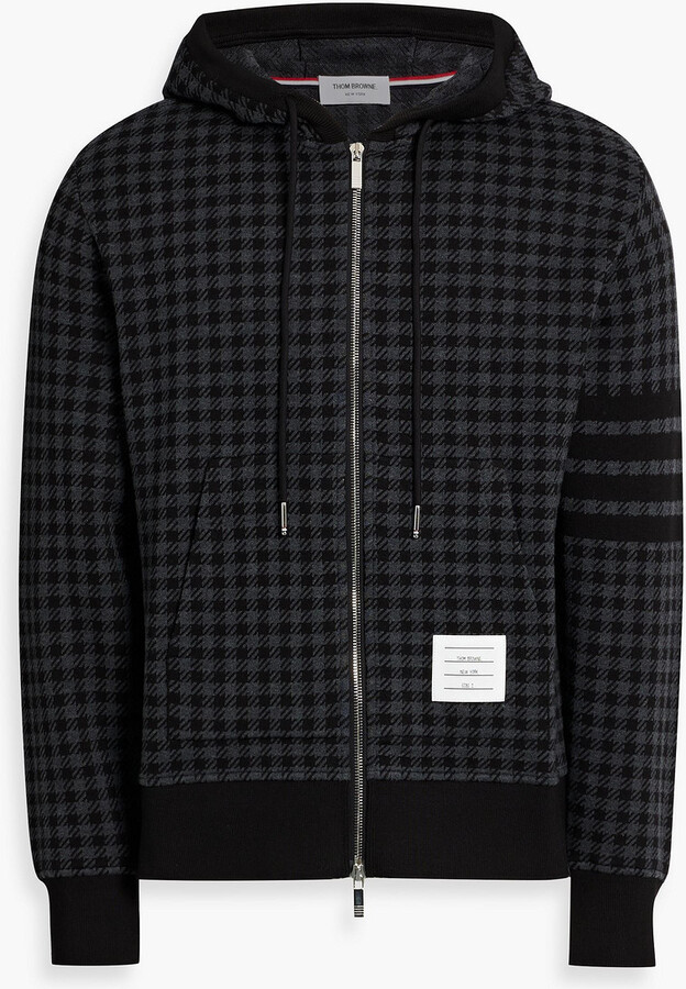 Houndstooth jacquard-knit cotton zip-up hoodie