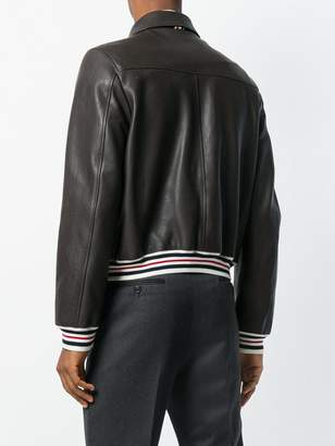 Thom Browne striped detail leather jacket