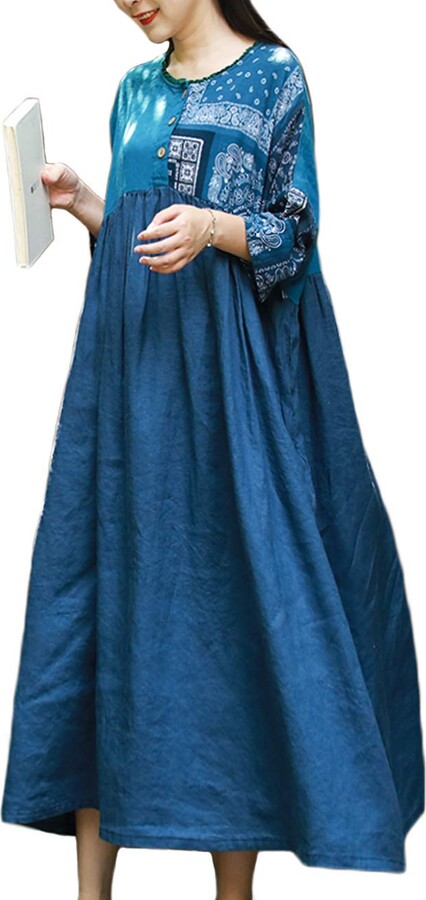 LZJN Womens Half Sleeve Plus Size Kaftan Dress Casual Long Dresses with Pocket 