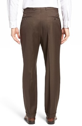 Hickey Freeman Men's Beacon Pleated Solid Wool Trousers