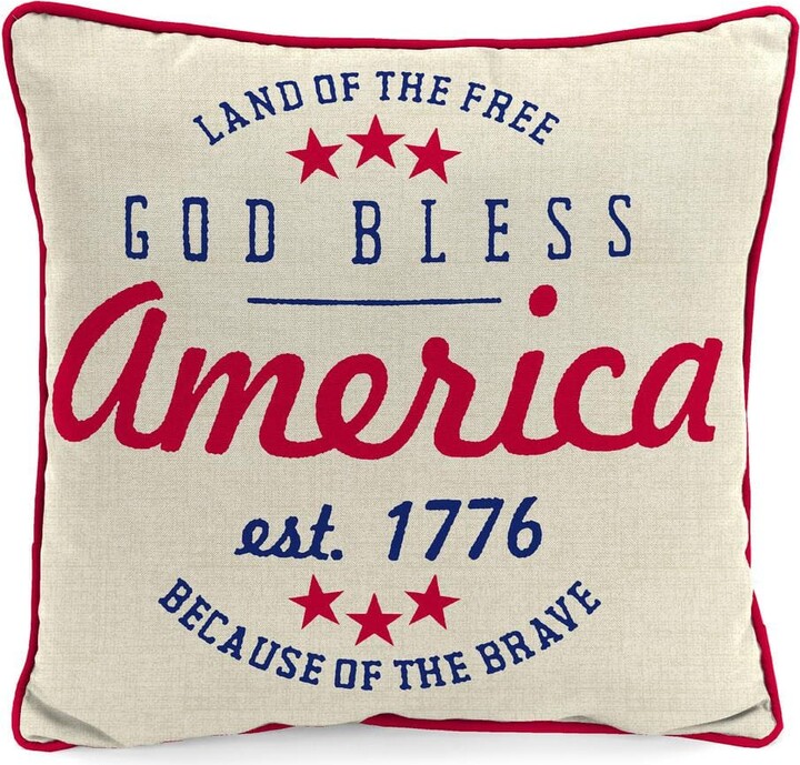 Jordan Manufacturing 18 in. L x 18 in. W x 5 in. T God Bless America Outdoor Throw Pillow