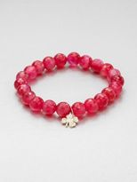 Thumbnail for your product : Sydney Evan Diamond, Pink Agate & 14K Yellow Gold Clover Beaded Stretch Bracelet