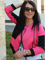 Thumbnail for your product : Choies Rose Red Splice Long Sleeve Round Neck Zipper Jacket