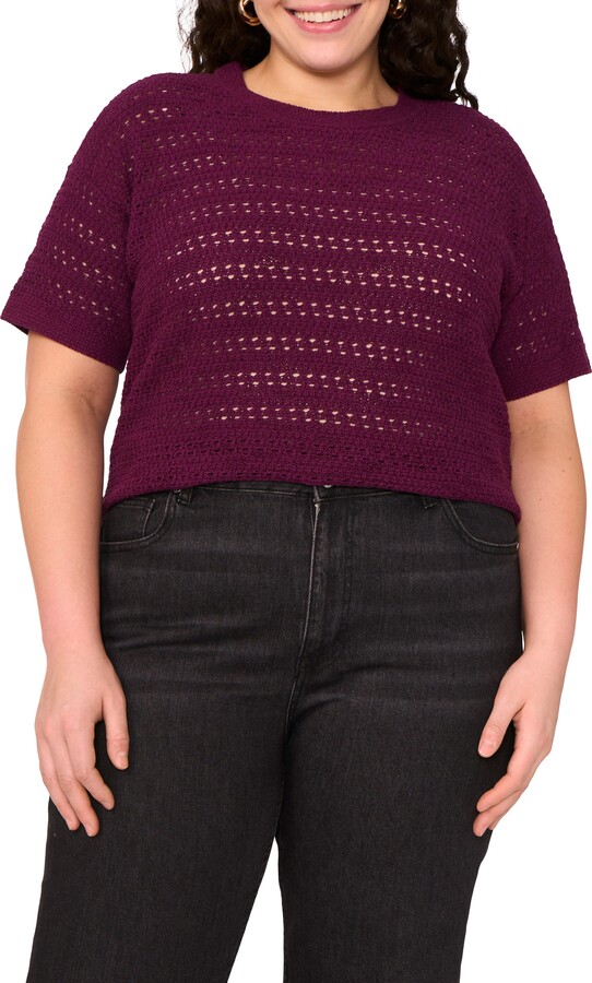 Vince Camuto Open Stitch Short Sleeve Crewneck Sweater