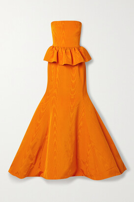 Oscar de la Renta - Strapless Cotton-blend Moire Peplum Gown - Orange