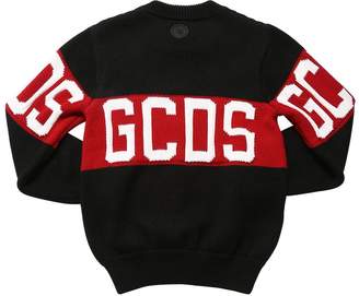 GCDS Logo Jacquard Wool Blend Knit Sweater