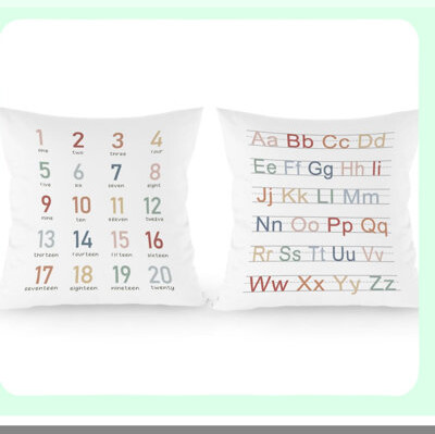 BRBCA Educational Alphabet Numbers Pillow Covers, Kids Reading Room Decor, Teen Gifts, Nursery Playroom Decorative Pillow Cases, Set of 2
