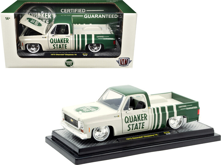 M2 1973 Chevrolet Cheyenne 10 Pickup Truck "Quaker State" Beige and Green Limited Edition to 9600 pieces Worldwide 1/24 Diecast Model Car by Machines