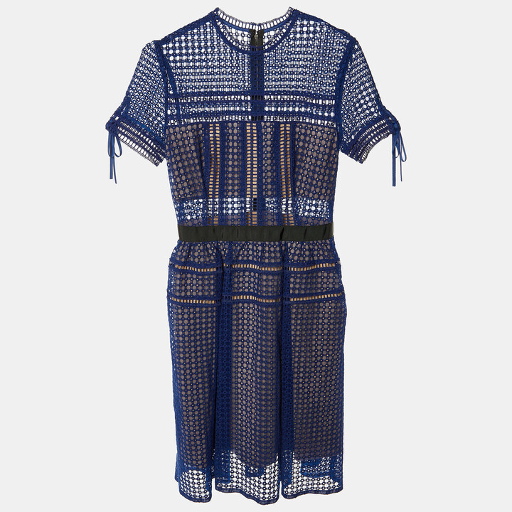 Self-Portrait Royal Blue Lace & Tulle Knee Length Dress S