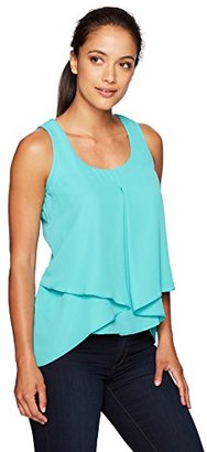 NY Collection Women's Petite Solid Sleeveless Inverted Pleat Sharkbite Top