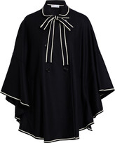 Pussy-bow wool-blend cape 