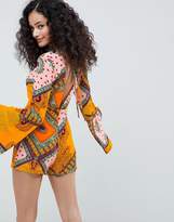 Thumbnail for your product : Glamorous Printed Long Sleeve Playsuit-Orange
