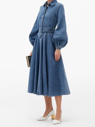 Emilia Wickstead Jewel Belted Balloon-sleeve Denim Dress - Denim - ShopStyle