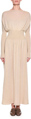 Giorgio Armani Long-Sleeve Wool-Mohair Sweater Gown, Neutral