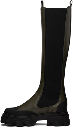 Ganni Khaki & Black Cleated High Chelsea Boots