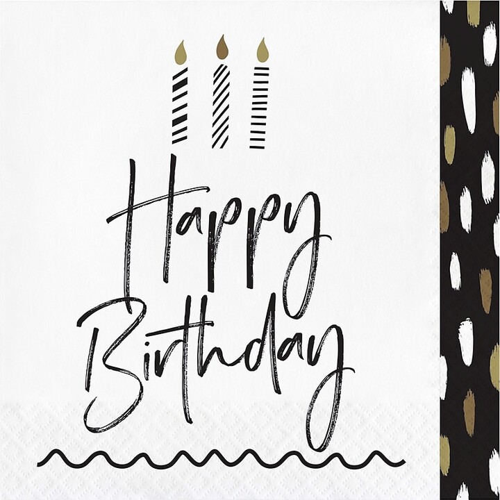 Creative Converting Golden Wishes Birthday Napkins, Black/Gold, 64/Pack (DTC365091NAP)