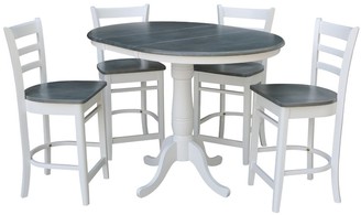 International Concepts 36" Round Extension Dining Table With 4 Emily Counter Height Stools - Set of 5 Pieces