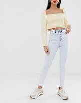 Thumbnail for your product : Stradivarius super high waist button jeans in light blue
