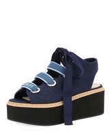 Fendi Denim Lace-Up Platform Sandal, Dark Blue