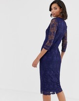 Thumbnail for your product : Little Mistress lace long sleeve midi pencil dress
