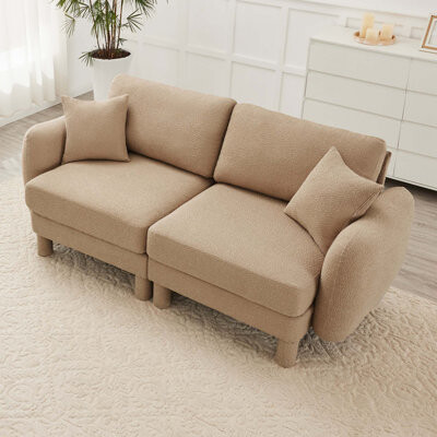 George Oliver Boucle Fabric 2-Seater Loveseat Sofa Couch With Distinctive Shell-Shaped Armrests,Cylindrical Legs Wrapped With Self-Fabric