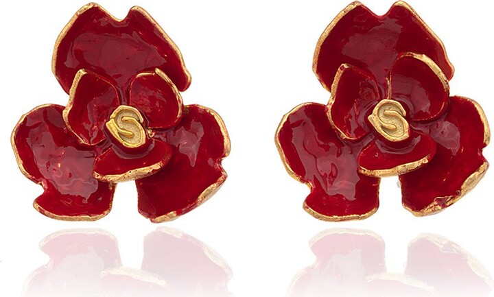 Milou Jewelry Red Rose Flower Earrings