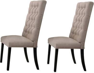 Tan + Vintage Black Chairs (2) - Stylish Side For Dining Room, Linen Covered, Foam Filled, Rectangular, Skillfully Made Wooden Legs And ( Of 2) Room A