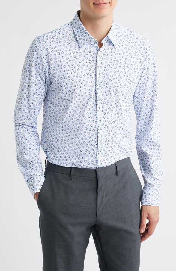 HUGO BOSS Roan Kent Slim Fit Floral Stretch Button-Up Shirt