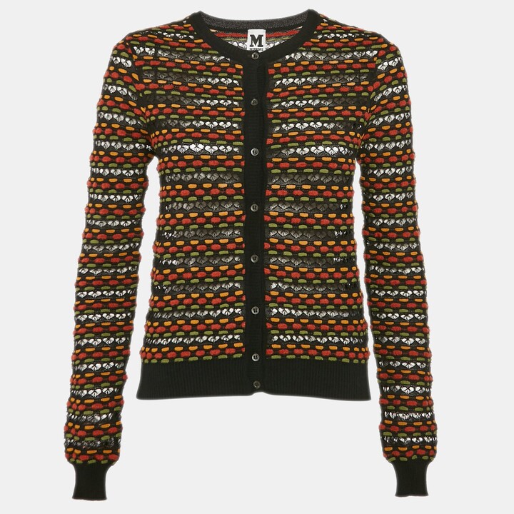 M Missoni Black Pointelle Knit Button Front Cardigan