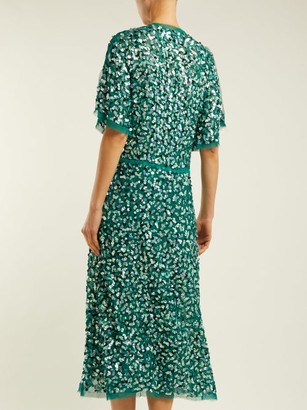 Luisa Beccaria Bow-trimmed Sequinned Chiffon Dress - Green