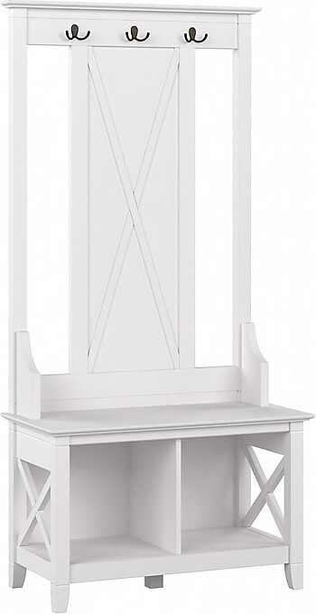 Bush Furniture Key West 66" Hall Tree with Shoe Storage Bench, Pure White Oak (KWS166WT-03)