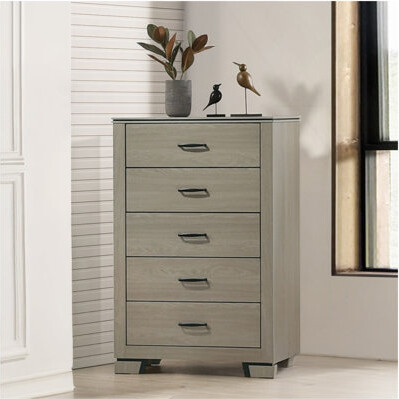 Latitude Run Modern Sleek Design Five Drawers Storage Chest 1Pc Gray Finish Wooden Bedroom Furniture