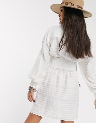 ASOS DESIGN mini shirt dress with corset waist detail in white