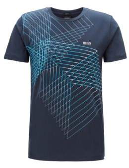HUGO BOSS Slim Fit T Shirt With Geometric Artwork - Dark Blue