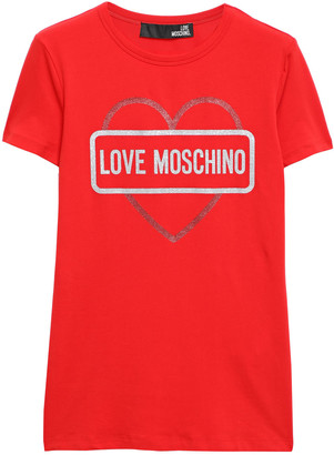 Love Moschino Glittered Printed Stretch-cotton Jersey T-shirt