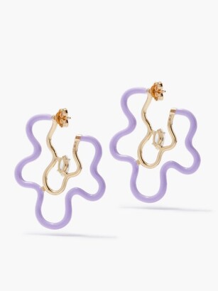 BEA BONGIASCA Flower Power Enamel, 9kt Gold & Silver Earrings - Purple