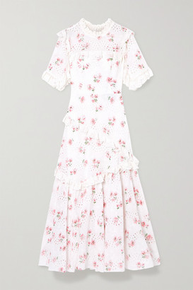 Needle & Thread Desert Rose Ruffled Floral-print Broderie Anglaise Cotton-blend Midi Dress