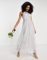 Thumbnail for your product : Little Mistress Bridesmaid embellished maxi dress in gray