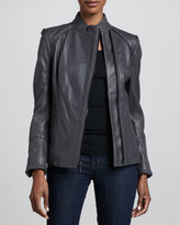 Thumbnail for your product : Neiman Marcus Quilted-Back Stand-Collar Leather Moto Jacket