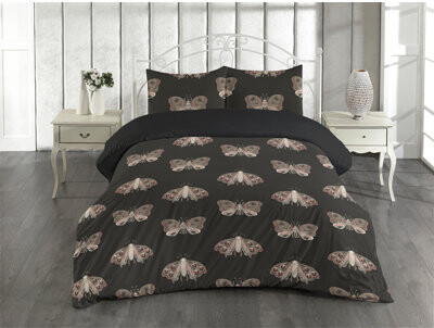 Ambesonne Bohemian Duvet Cover Set American Traditional Moth Cocoa Charcoal Grey and White