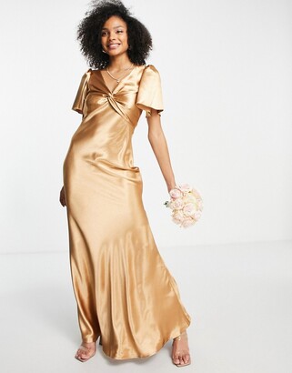 Little Mistress Bridesmaid tea dress in golden caramel