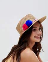 Thumbnail for your product : Liquorish Summer Straw Hat With Embroiderd Brait And Pom Pom Detail
