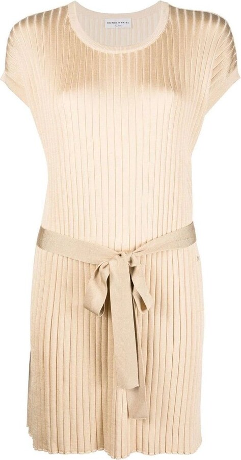 Sonia Rykiel Belted Pleated Crewneck Dress