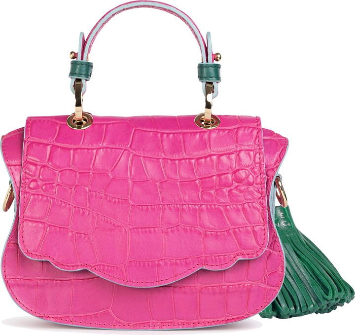 Thale Blanc Audrey Micro: Pink & Teal Embossed Leather Designer