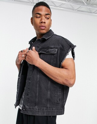 ASOS DESIGN oversized denim vest in washed black - ShopStyle Outerwear